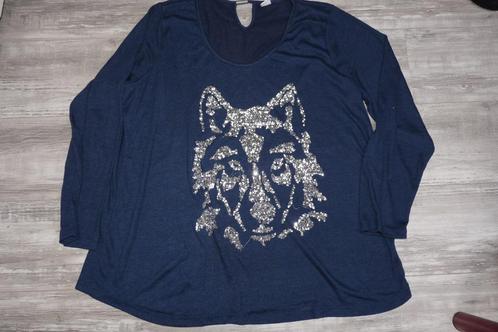 z.g.a.n MS Mode shirt wolf (pailletten) mt XXXL, Kleding | Dames, Tops, Zo goed als nieuw, Maat 46/48 (XL) of groter, Blauw, Lange mouw