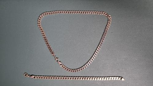 Zilveren herenarmband en -ketting (zware armband en ketting), Sieraden, Tassen en Uiterlijk, Kettingen, Zo goed als nieuw, Zilver