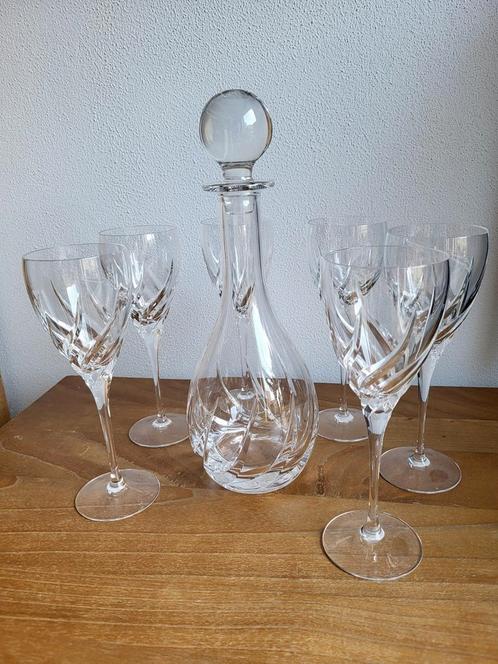 Wedgwood kristallen karaf met wijnglazen model "toscane"., Antiek en Kunst, Antiek | Glas en Kristal, Ophalen