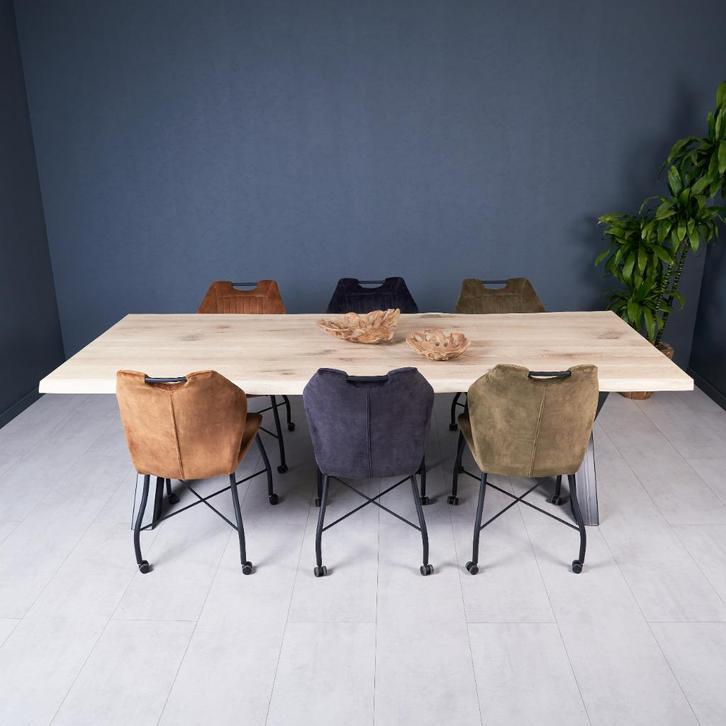 Eikentafel 260x100 boomstamrand, keukentafel, eettafel, Huis en Inrichting, Tafels | Eettafels, Nieuw, 100 tot 150 cm, 200 cm of meer