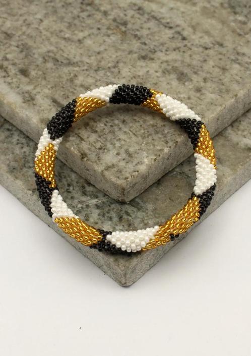 Glaskralen armband - wit, goud en zwart - RB126, Sieraden, Tassen en Uiterlijk, Armbanden, Nieuw, Overige materialen, Verzenden