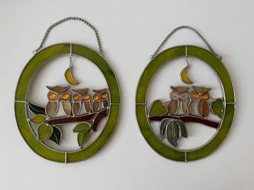 Glas in lood raamhanger uilen  duo hanger beschikbaar voor biedingen