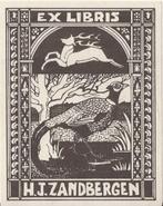 Ex Libris H.J. Zandbergen onderwerp Jacht, Antiek en Kunst, Kunst | Etsen en Gravures, Ophalen of Verzenden