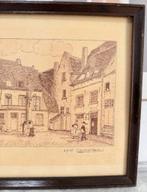 1955 tekening gesigneerd Cauwenberg HS.H op het dorpsplein, Ophalen of Verzenden