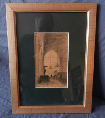 Tekening Kerkinterieur J.H. Hollestelle 1896 (1858-1920) beschikbaar voor biedingen