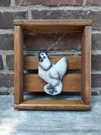 Houten rekje met betonnen kip wanddecoratie tuinbeeld, Ophalen of Verzenden, Nieuw