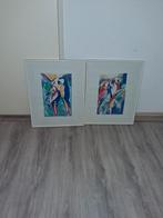 Twee ingelijste papegaaien prints, Antiek en Kunst, Ophalen of Verzenden