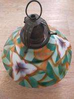 Antieke glazen lamp met koperen fitting ,puntgaaf, Ophalen of Verzenden