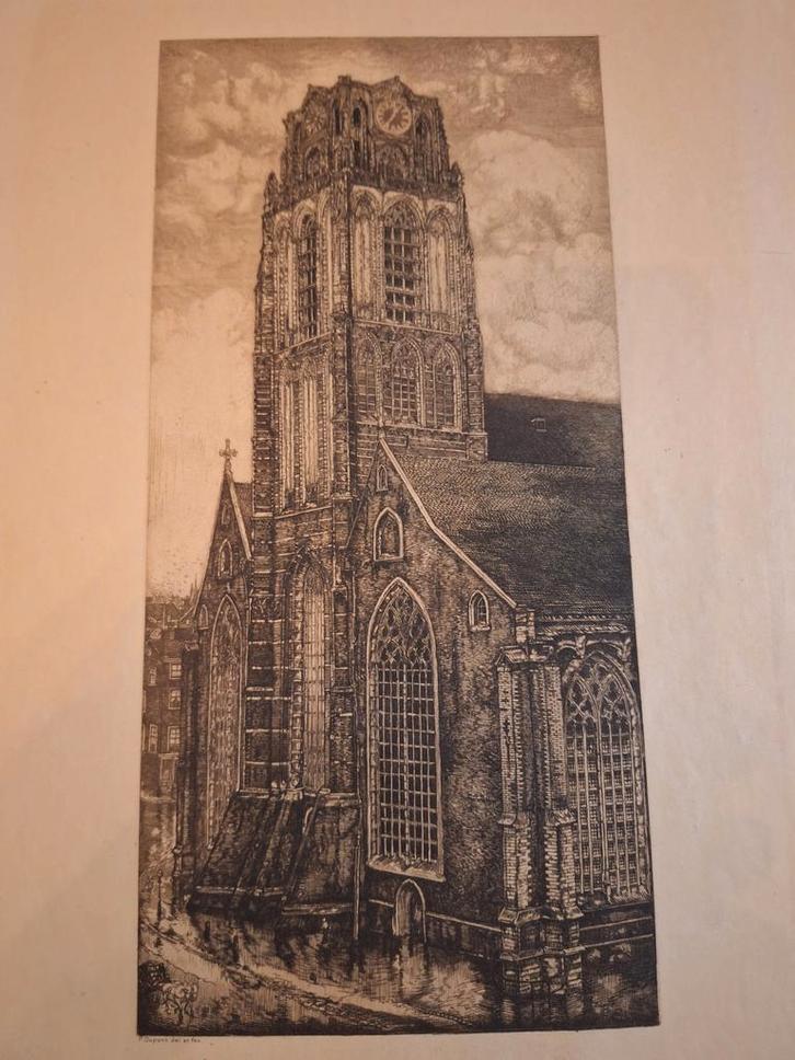 Ets van de Laurenskerk, Rotterdam dupont, Antiek en Kunst, Kunst | Etsen en Gravures, Ophalen of Verzenden
