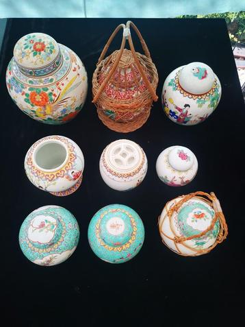 9 stuk vintage chinese Porselein gember pot handgeschilderd  beschikbaar voor biedingen