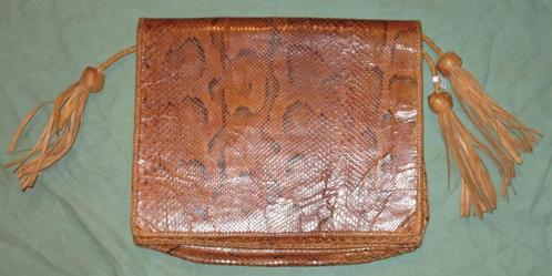 Vintage tasje van slangenleer, Sieraden, Tassen en Uiterlijk, Tassen | Damestassen, Gebruikt, Overige typen, Bruin, Ophalen of Verzenden