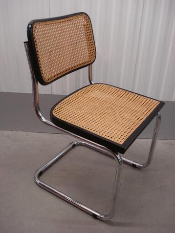 4x Thonet stijl Breuer Cesca buisstoel zwart rotan webbing