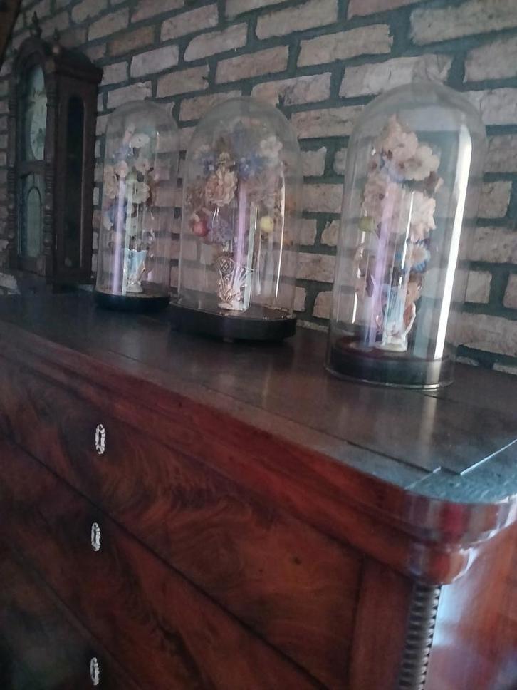 3 dlg set stolpvazen met porseleinen bloemen houders +_ 100., Antiek en Kunst, Antiek | Vazen, Ophalen of Verzenden