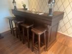 Antieke eiken bar voor een bruine kroeg of mancave, Ophalen, Gebruikt, Inclusief barstoelen