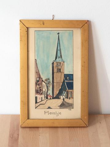 Aquarel – Kerkplein “Pleintje” beschikbaar voor biedingen