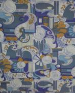 Vintage tricot stof blauw wit bruin print 120x150 (11600), Overige materialen, Overige kleuren, 120 cm of meer, Nieuw