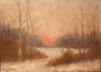 Olieverfpaneel met winterlandschap, Antiek en Kunst, Kunst | Schilderijen | Klassiek, Ophalen of Verzenden