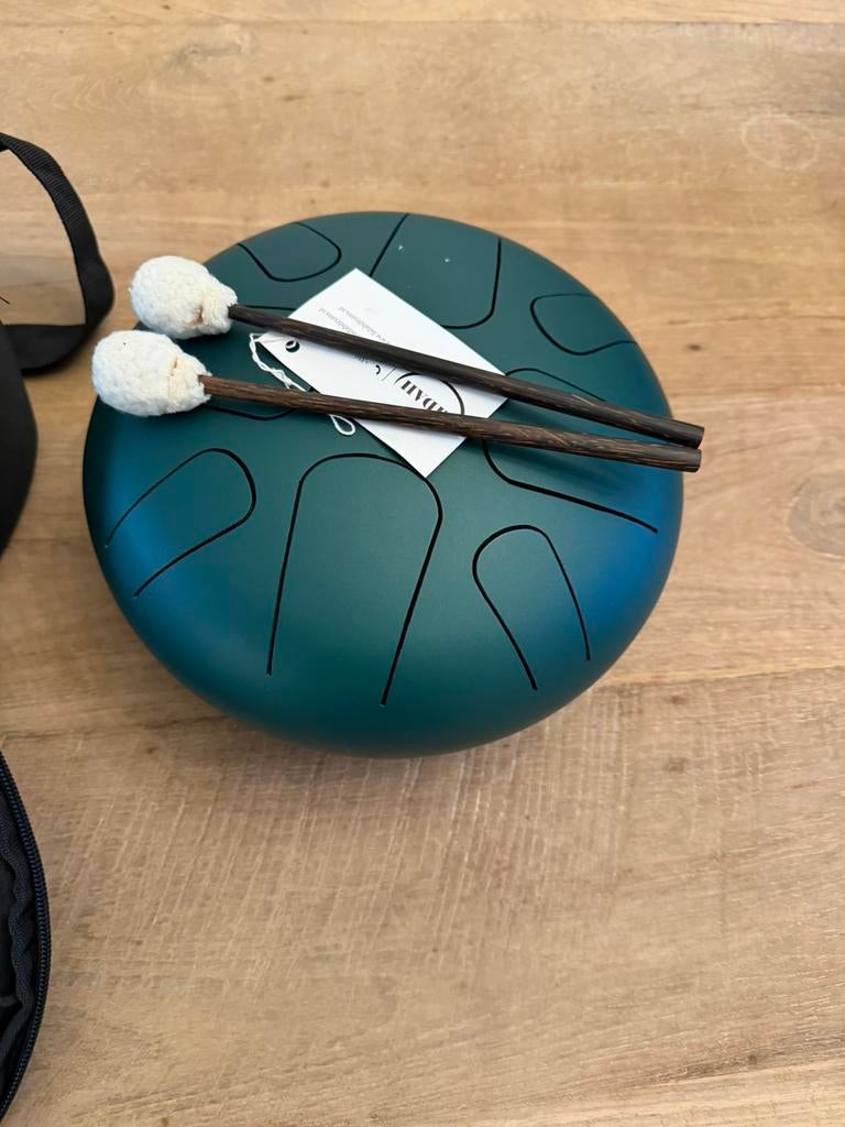 LIDAH Steel Tongue Drum – teal/groene meditatie drum met tas, Ophalen of Verzenden, Zo goed als nieuw, Melodische percussie