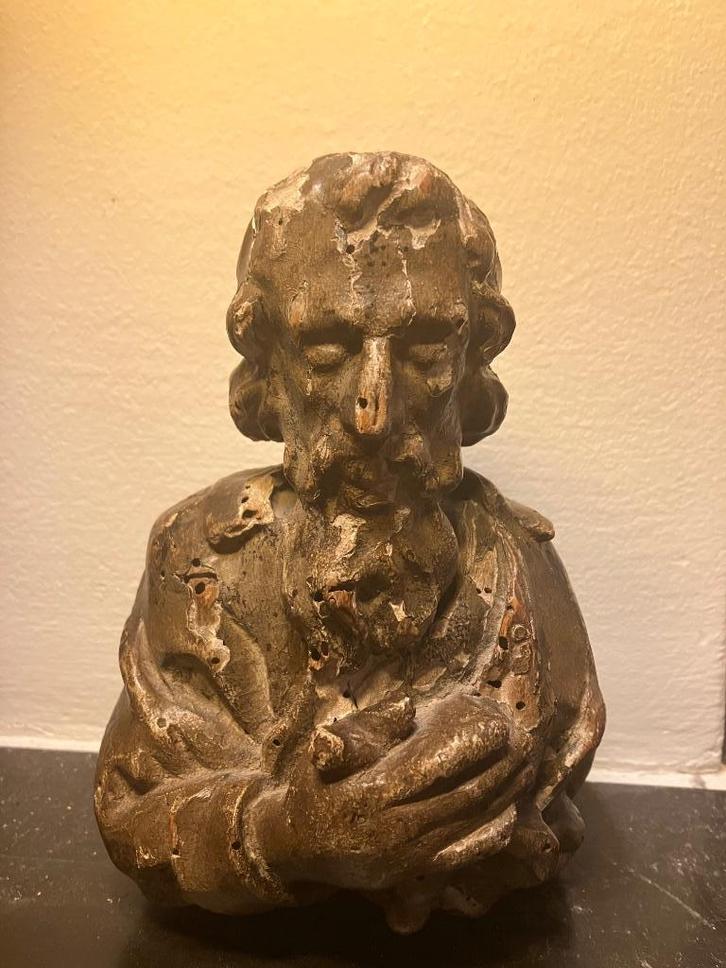 Zeer fraaie kleine houten religieuze buste 17/18e eeuw, Antiek en Kunst, Kunst | Beelden en Houtsnijwerken, Ophalen of Verzenden