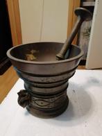 Vintage zwaar koperen /bronzen vijzel met stamper, 14x14cm, Ophalen of Verzenden, Brons