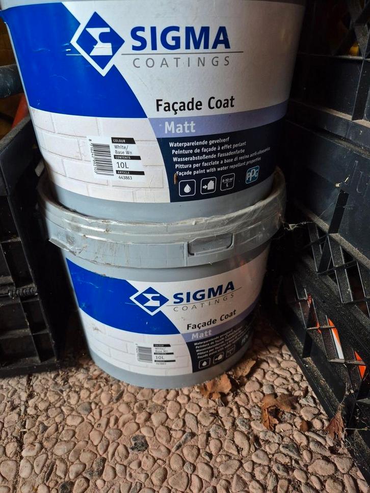 Sigma facade coat Matt wit 2x 10 liter nieuw 120euro p.s., Doe-het-zelf en Verbouw, Verf, Beits en Lak, Nieuw, Verf, 10 tot 15 liter