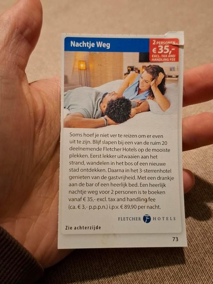 Nachtje weg fletcher hotels 2 personen €35, Tickets en Kaartjes, Kortingen en Cadeaubonnen, Twee personen, Overige typen, Kortingsbon