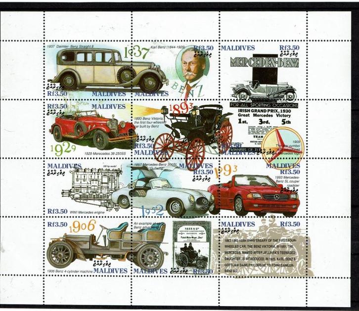maldives 1993 pf blok auto's cars vervoer auto, Postzegels en Munten, Postzegels | Thematische zegels, Postfris, Auto's, Ophalen of Verzenden