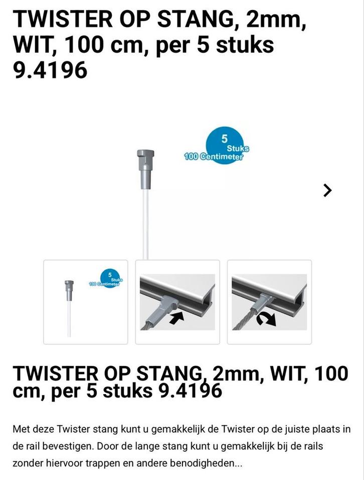 Artiteq Twister Stang 2mm (5 stuks) - Max 20kg, Huis en Inrichting, Woonaccessoires | Wanddecoraties, Zo goed als nieuw, Ophalen of Verzenden