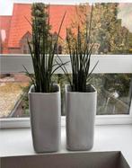 2 design potten vazen MOBACH wit incl planten, Ophalen, ., Rond, Zo goed als nieuw