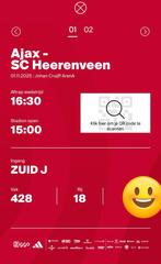 2 tickets Ajax Heerenveen.  Vak 428.   €70,-, Tickets en Kaartjes, Twee personen