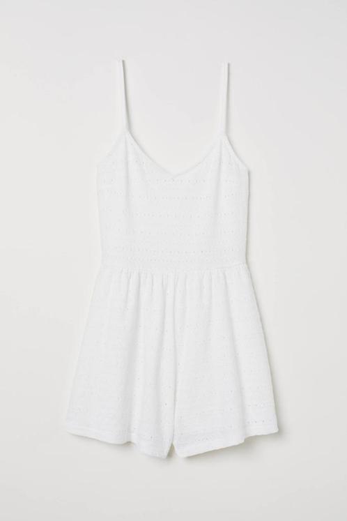 Jumpsuit met broderie anglaise H&M Divided, Kleding | Dames, Jumpsuits, Zo goed als nieuw, Maat 34 (XS) of kleiner, Wit, Ophalen of Verzenden