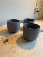3 grijze bloempotjes - 13cm - Amsterdam, Tuin en Terras, Bloempotten, Ophalen, Overige materialen, Gebruikt, Rond