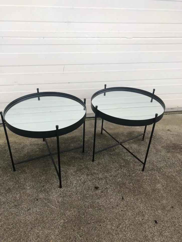 Salontafel rond 45 cm 3 stuks zwart met spiegel, Huis en Inrichting, Tafels | Salontafels, Zo goed als nieuw, Minder dan 50 cm