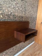 Teakhouten Mid Century Achterwand Bed + Nachtkastjes, Ophalen, Gebruikt, Bruin, Tweepersoons