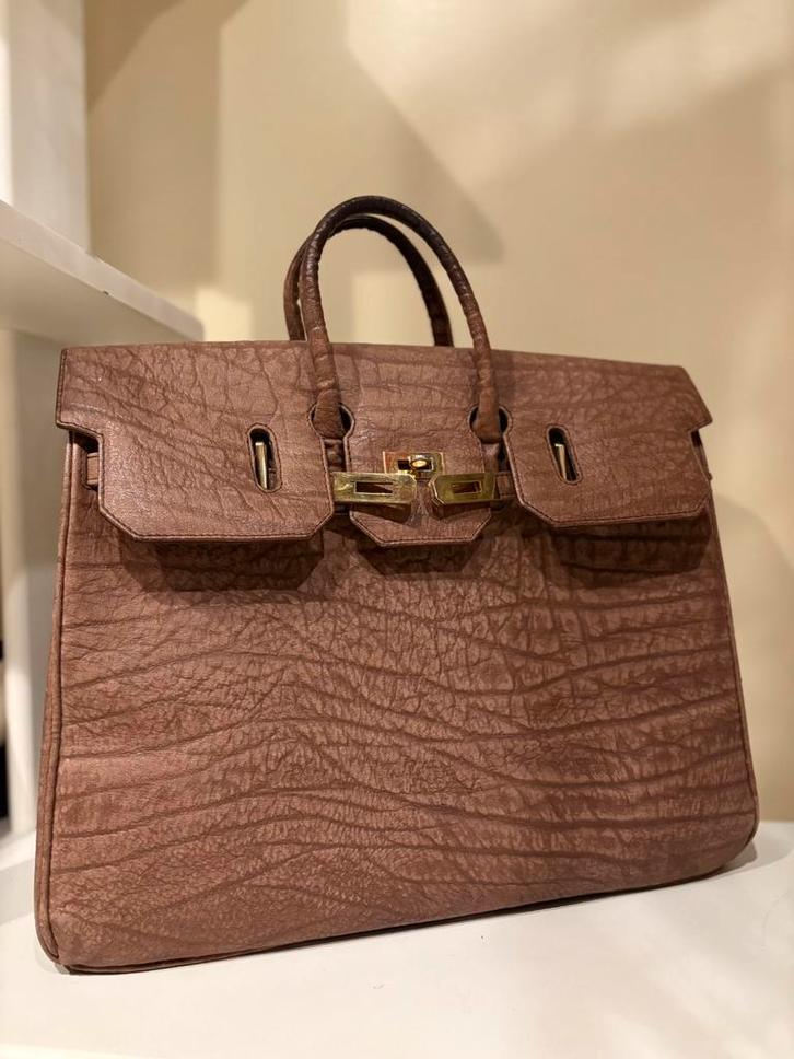 Prachtige grote lederen handtas olifant print, Sieraden, Tassen en Uiterlijk, Tassen | Damestassen, Zo goed als nieuw, Handtas