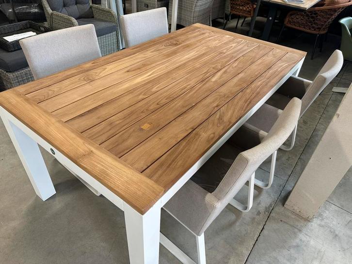 SUNS tuintafel 180 wit met teak blad, Tuin en Terras, Tuintafels, Nieuw, Rechthoekig, Aluminium, Ophalen