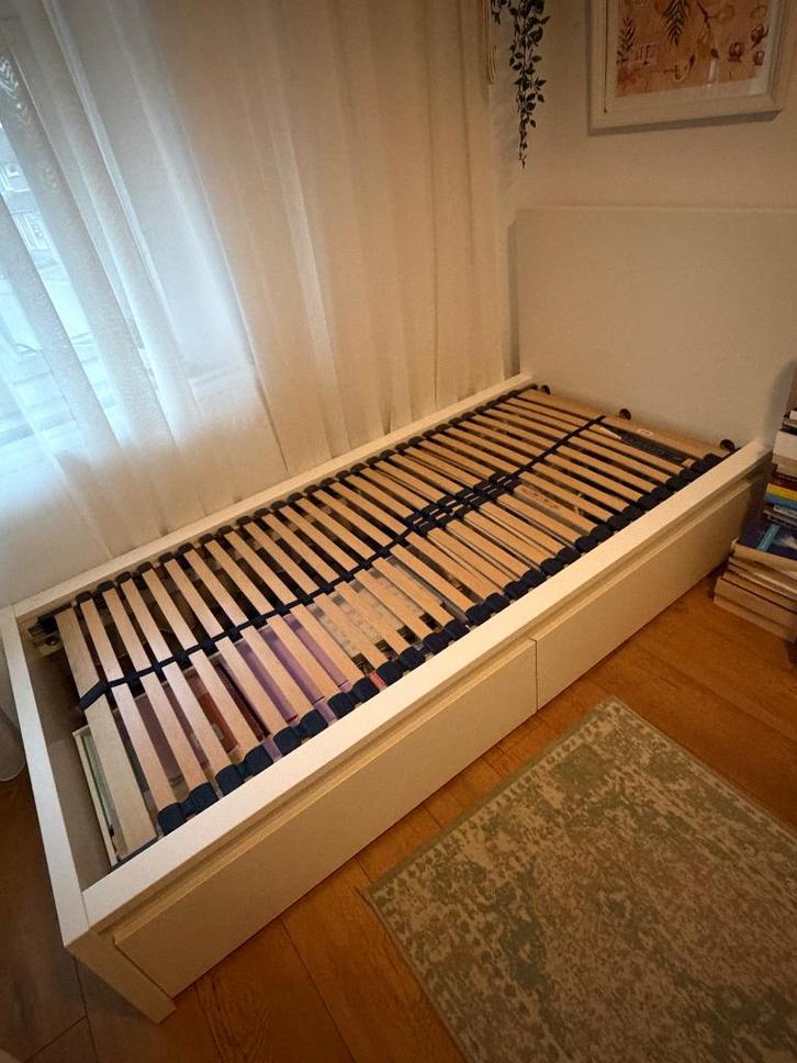Ikea MALM, Huis en Inrichting, Slaapkamer | Bedden, Gebruikt, Eenpersoons, 100 cm, 210 cm, Overige materialen, Wit, Ophalen