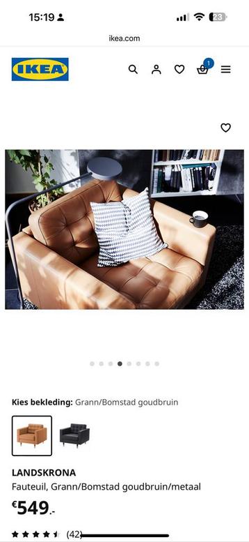 IKEA LANDSKRONA Bruingroene leren Fauteuil - afbeelding 4