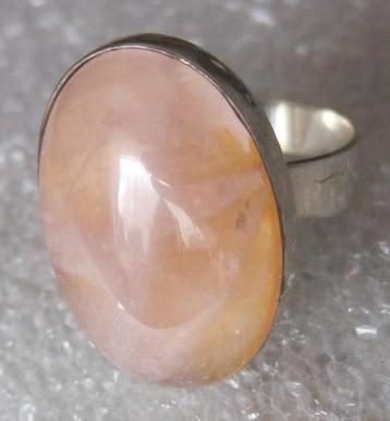 Antiek groot rozenkwarts zilver ring mooie steen maat 19  beschikbaar voor biedingen