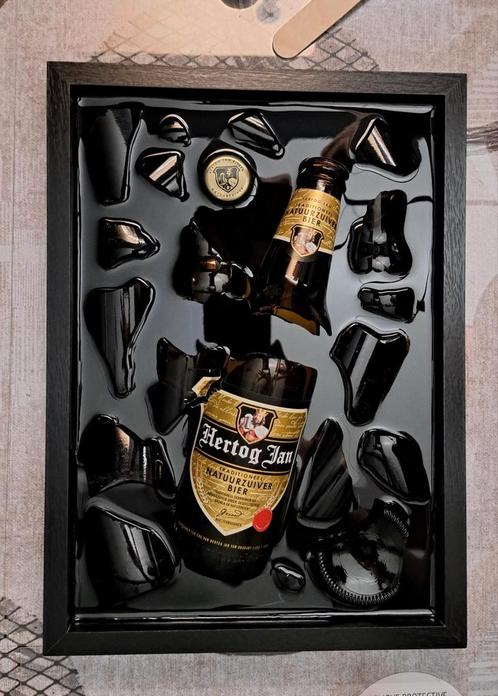 Hertog Jan flesje verwerkt in een lijst met Epoxy, Antiek en Kunst, Kunst | Schilderijen | Modern, Ophalen of Verzenden