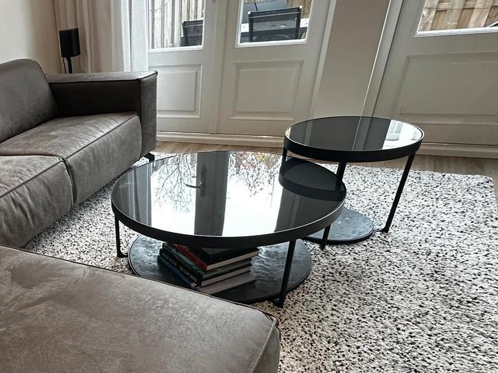 Salontafels, antraciet marmerpatroon/zwart glas, Huis en Inrichting, Tafels | Salontafels, Zo goed als nieuw, Minder dan 50 cm