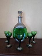 Leerdams glazen karaf met tin en kleine glaasjes, Antiek en Kunst, Antiek | Glas en Kristal, Ophalen of Verzenden