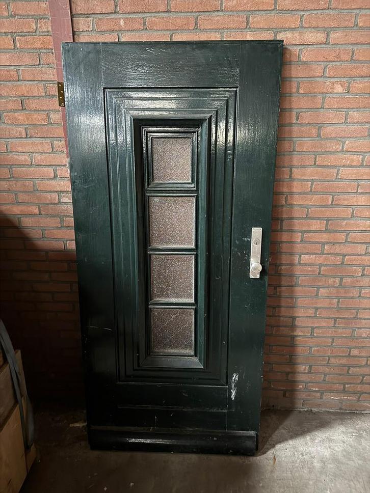 Voordeur met raampje - enkel glas, Doe-het-zelf en Verbouw, Deuren en Horren, Gebruikt, Buitendeur, 200 tot 215 cm, 80 tot 100 cm