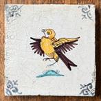 Antieke 17e eeuwse polychrome vogel tegel - ongerestaureerd, Antiek en Kunst, Antiek | Wandborden en Tegels, Ophalen of Verzenden