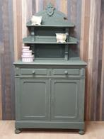 Brocante kast kloosterkast met opstand, twee delen in grijs, Antiek en Kunst, Curiosa en Brocante, Ophalen