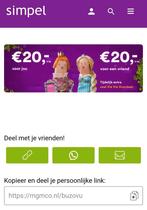 Simpel Via Voordeel €20 korting telefoon abonnement gratis, Tickets en Kaartjes, Eén persoon, Kortingsbon