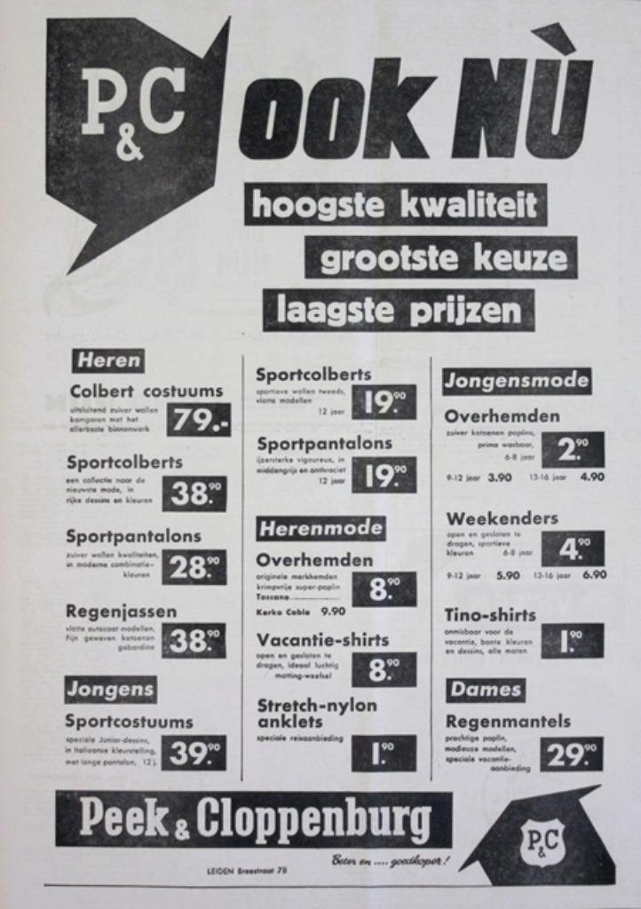4 vintage advertenties reclames Peek en Cloppenburg 1957 P&C, Verzamelen, Merken en Reclamevoorwerpen, Gebruikt, Overige typen