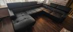 Zeer goed onderhouden zwart leren hoekbank., Ophalen of Verzenden, Gebruikt