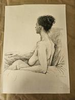 Aat Veldhoen, rotaprint 1964, ' zittende jonge vrouw,naakt ', Ophalen of Verzenden
