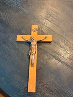 Antiek Houten Kruisbeeld met Corpus Christi Metaal, Ophalen